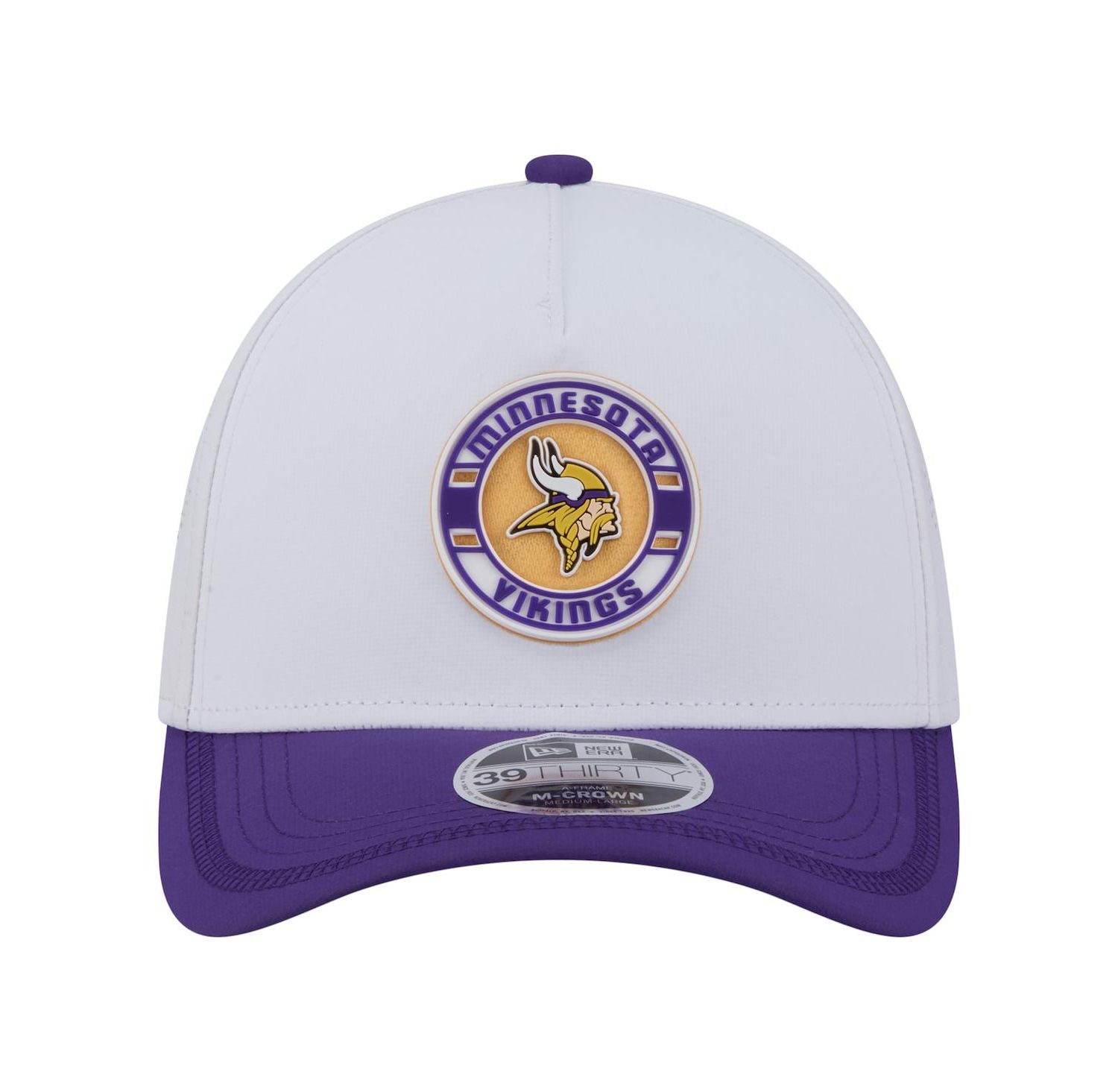 Men's White/Purple Minnesota Vikings Patch 39THIRTY A-Frame M-Crown Perforated Flex Hat