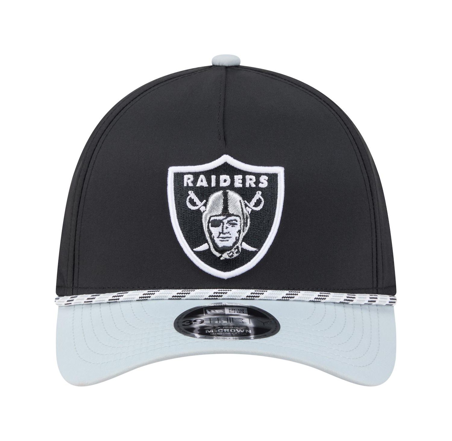 Men's Black/Silver Las Vegas Raiders Rope M-Crown A-Frame 39THIRTY Flex Hat