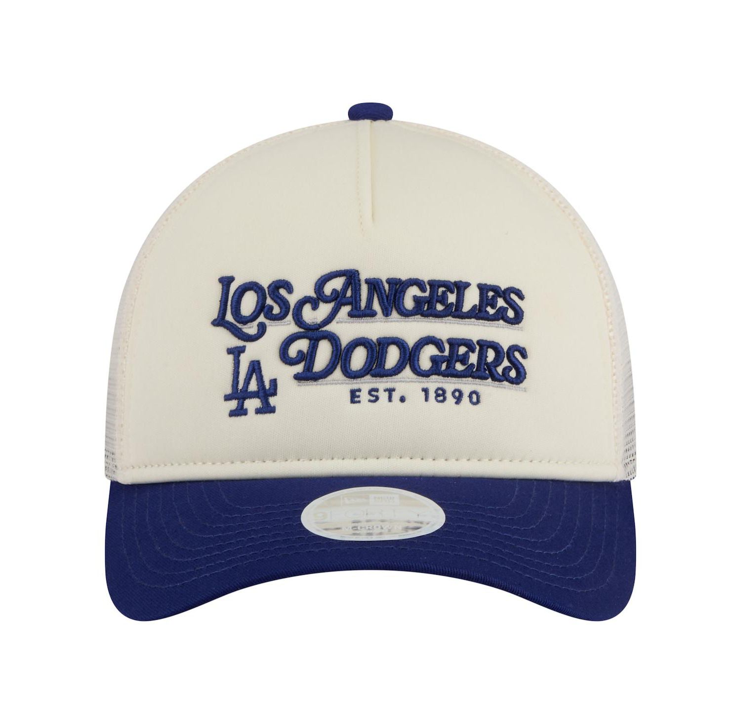 Women's Light Beige/Royal Los Angeles Dodgers Retro 9FORTY M-Crown A-Frame Trucker Adjustable Hat