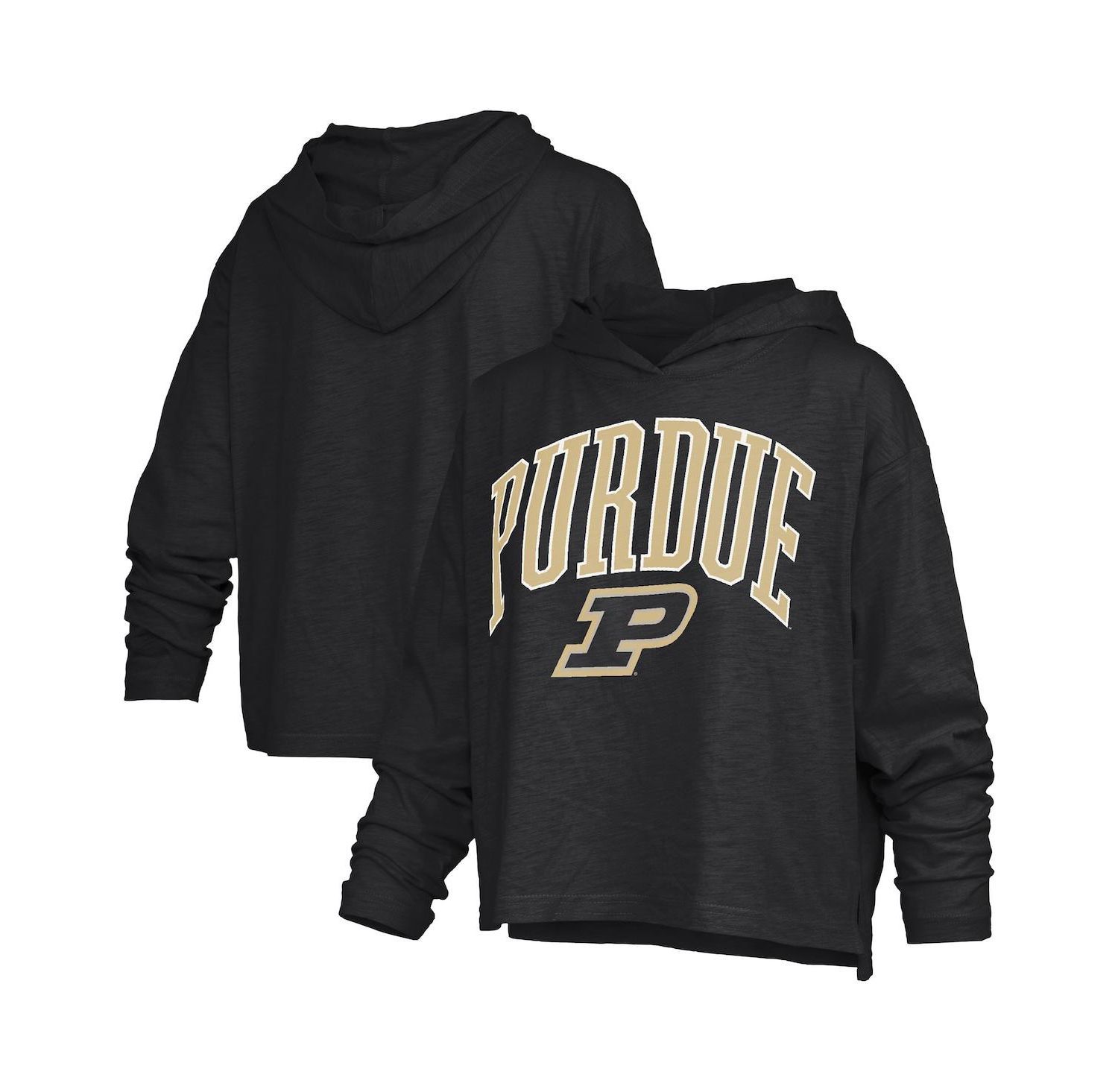 Women's Black Purdue Boilermakers Nelson Arch Over Logo Long Sleeve Hooded Slub T-Shirt
