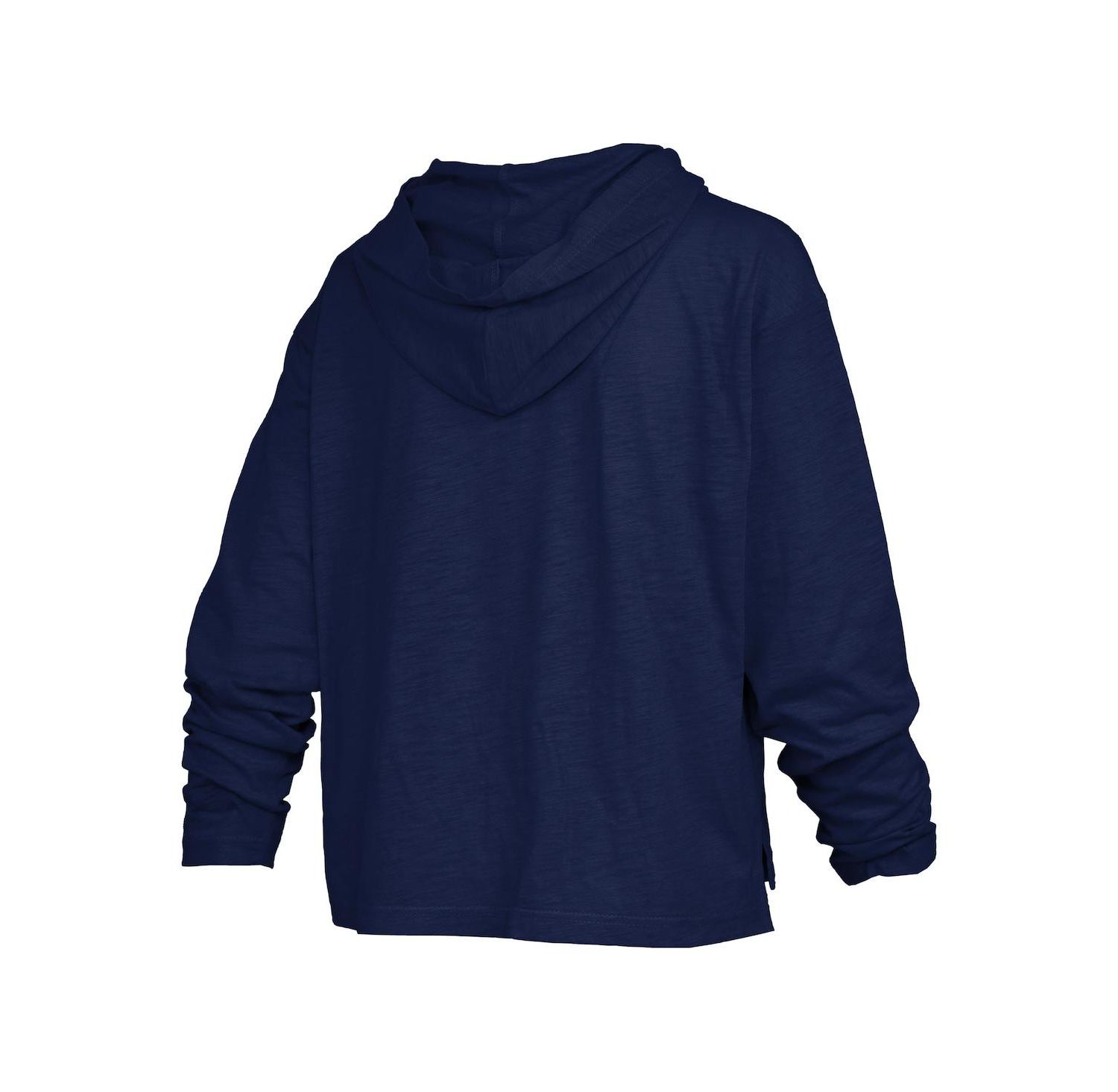 Women's Navy Notre Dame Fighting Irish Nelson Arch Over Logo Long Sleeve Hooded Slub T-Shirt