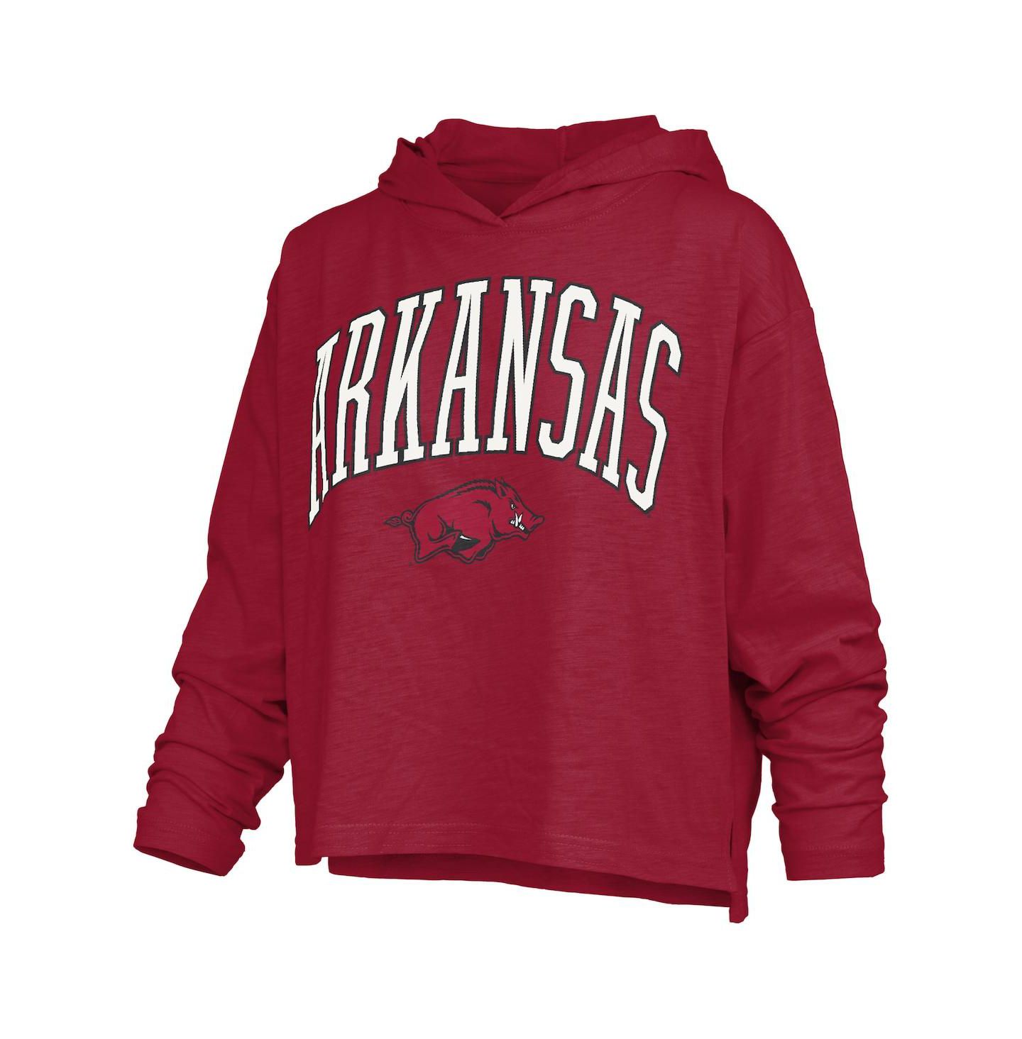 Женская футболка Pressbox Cardinal Arkansas Razorbacks Nelson Arch Over Logo Long Sleeve Hooded Slub — фото 2