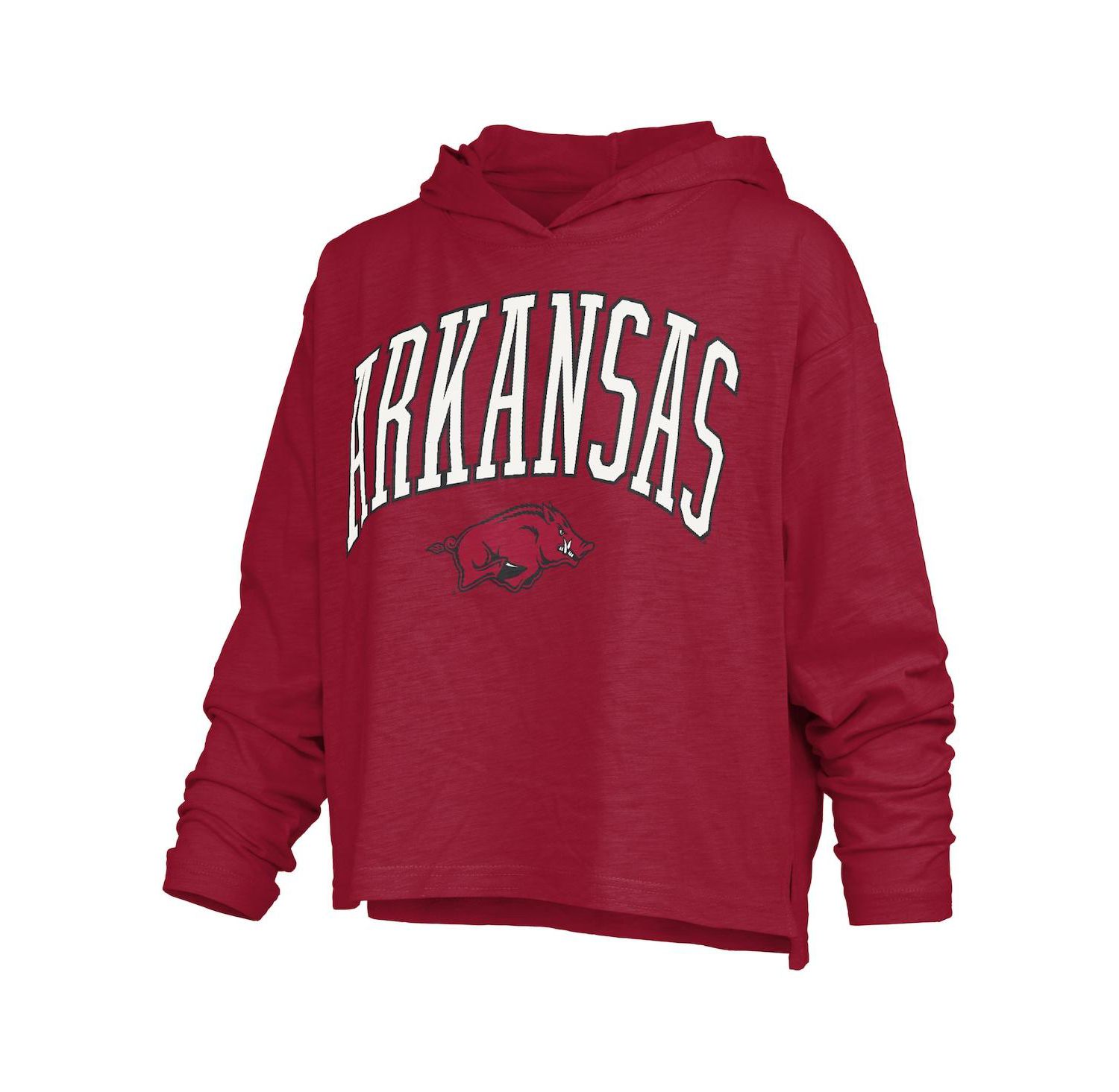 Women's Cardinal Arkansas Razorbacks Nelson Arch Over Logo Long Sleeve Hooded Slub T-Shirt