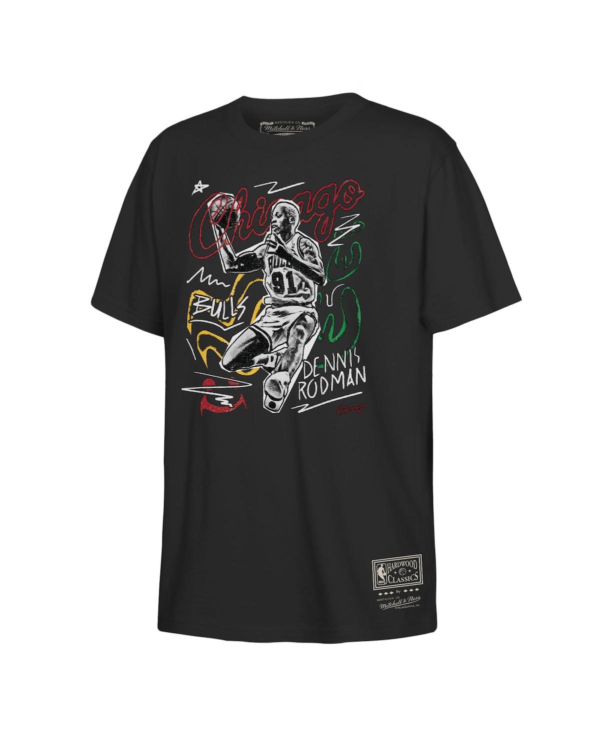 Mitchell & Ness Big Boys and Girls Dennis Rodman Black Chicago Bulls Chalked Up T-Shirt - Black