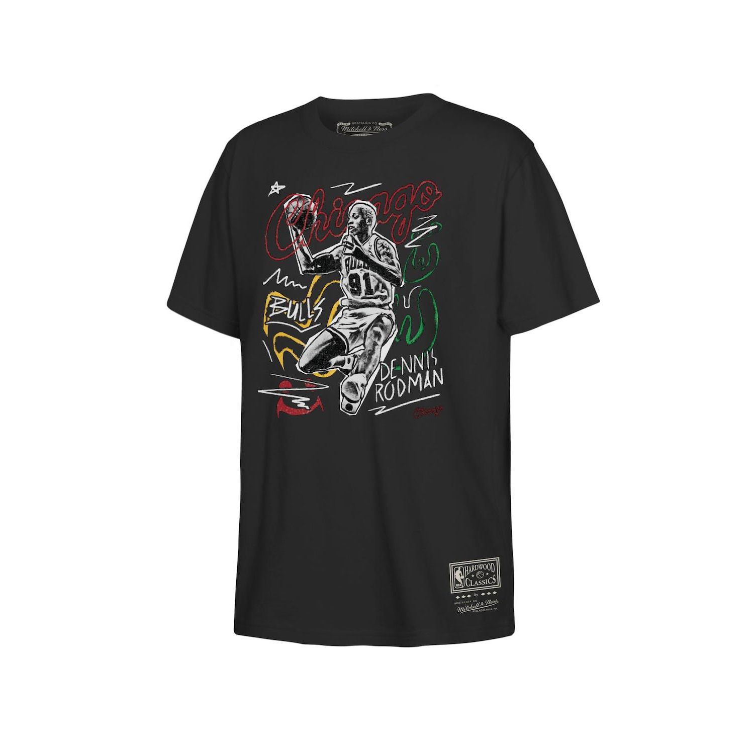 Big Boys and Girls Dennis Rodman Black Chicago Bulls Chalked Up T-Shirt