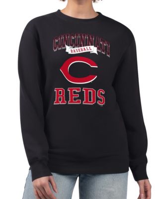 Women's Black Cincinnati Reds Team Logo Graphic Tri-Blend Fleece Pullover Sweatshirt