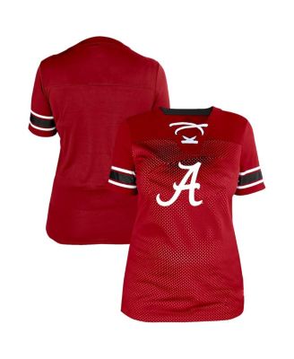 Women's Crimson Alabama Crimson Tide Plus Size Mesh Overlay Lace-Up Jersey T-Shirt
