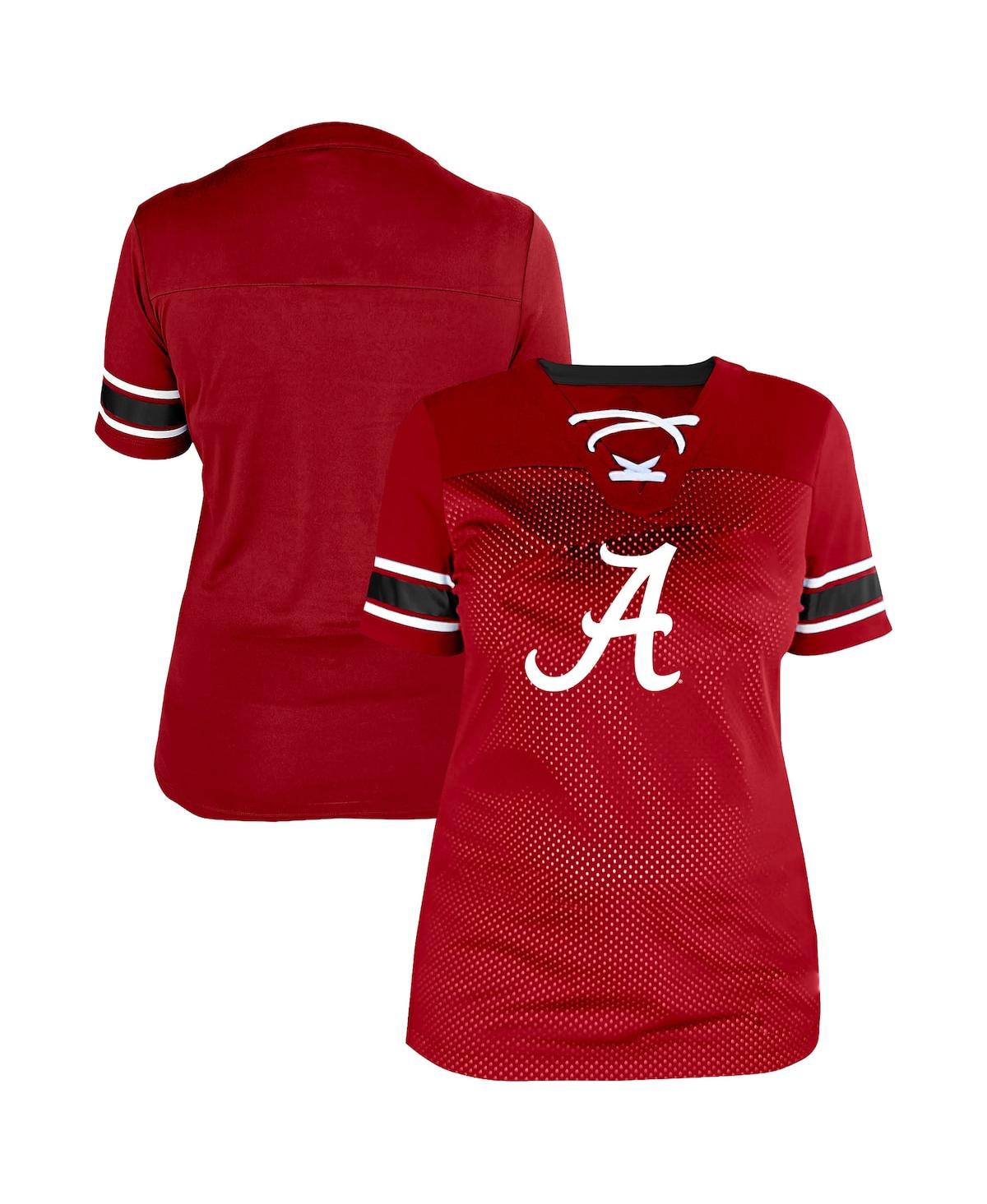 Fanatics Women's Crimson Alabama Crimson Tide Plus Size Mesh Overlay Lace-Up Jersey T-Shirt