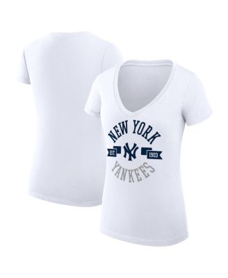 Women's White New York Yankees Super-Slim Fit Lightweight City Graphic V-Neck T-Shirt
