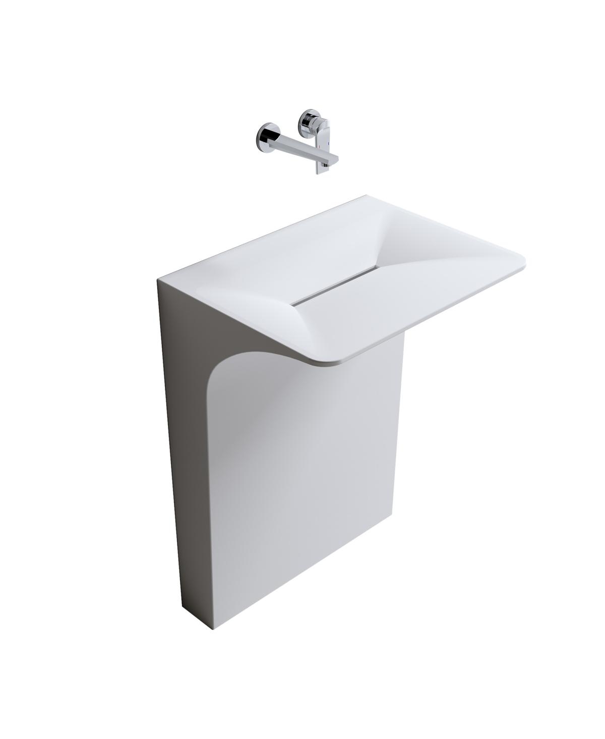 Sillysis Solid Surface Pedestal Sink, Seamless Modern Freestanding Wall-Mount Basin with Sloped Linear Drain, 23x18x33 Inch for Small Bathroom