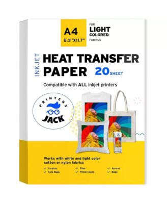 Iron On Heat Transfer Paper for White and Light Fabrics - A4 (8.3x11.7 in), 20 Sheets