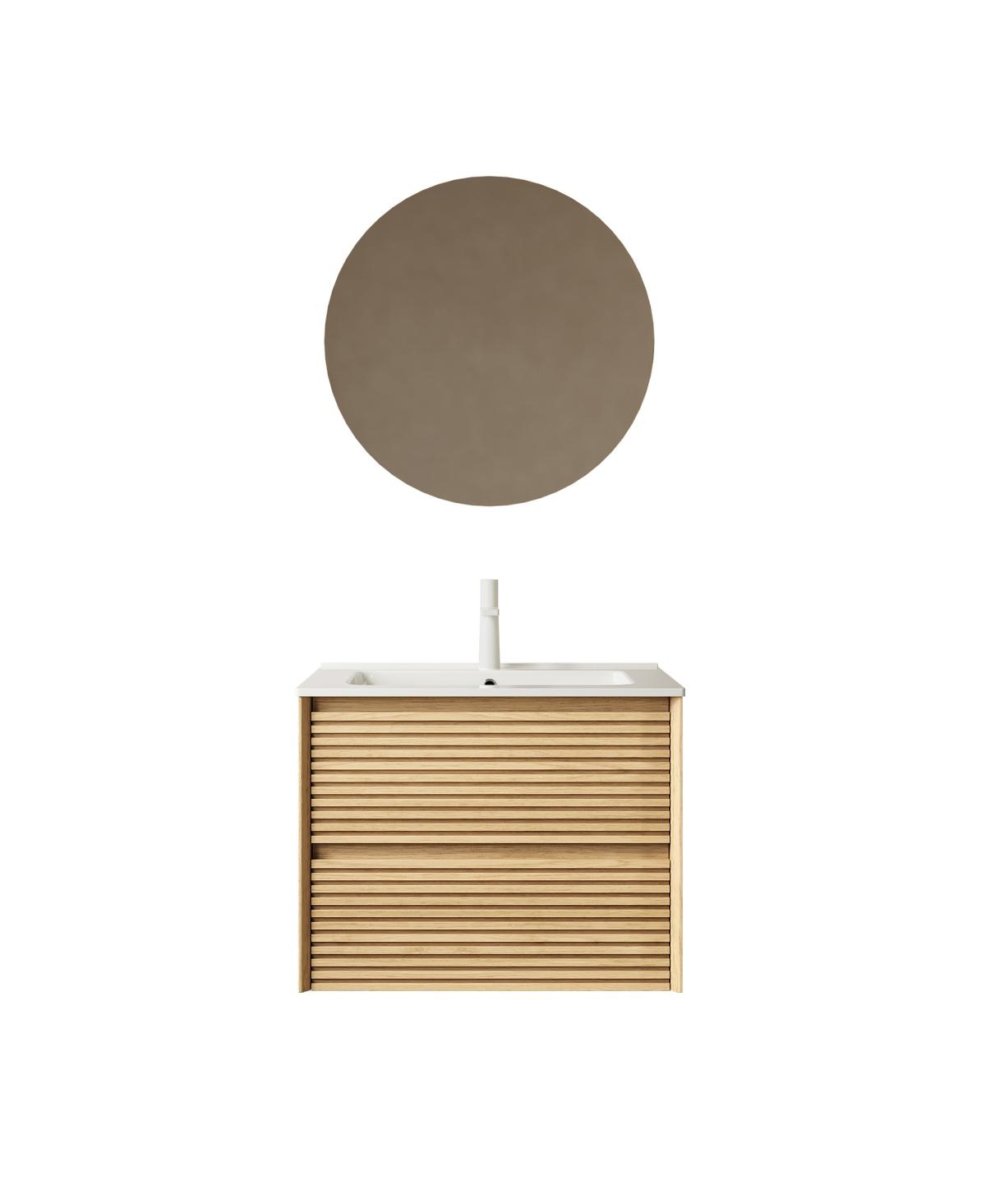 Sillysis 24 Inch Wall-Mounted Bathroom Vanity with Ceramic Sink, 2 Soft Close Drawers