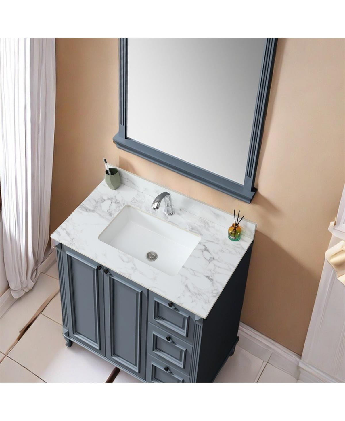 Sillysis 31/37/43 Inch Sintered Stone Bathroom Vanity Top with Rectangular Undermount Sink, 4 Inch Backsplash