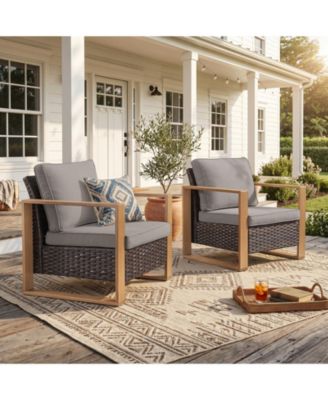 Wicker Patio Chairs Set of 2,Oversize Outdoor Patio Chairs with High Backrest Metal Armrest, All Weather PE Rattan Outdoor Seating