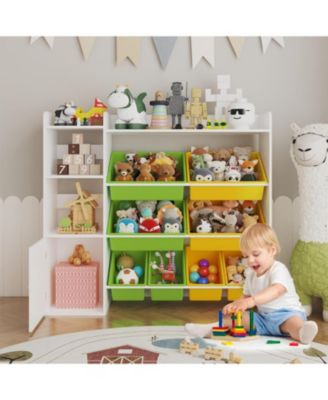43.5" Kids Toy Storage Organizer with 8 Removable Toy Bins and 3 Storage Cubbies, Toy Organizers and Storage, Kids Bookshelf and Toy Storage