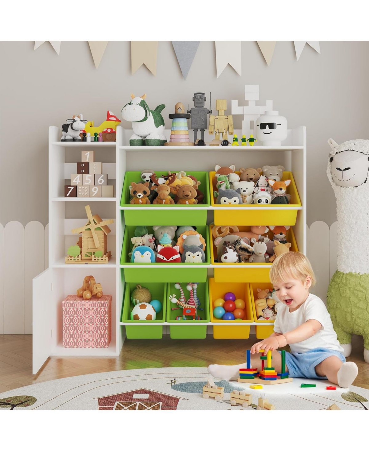gaomon 43.5" Kids Toy Storage Organizer with 8 Removable Toy Bins and 3 Storage Cubbies, Toy Organizers and Storage, Kids Bookshelf and Toy Storage