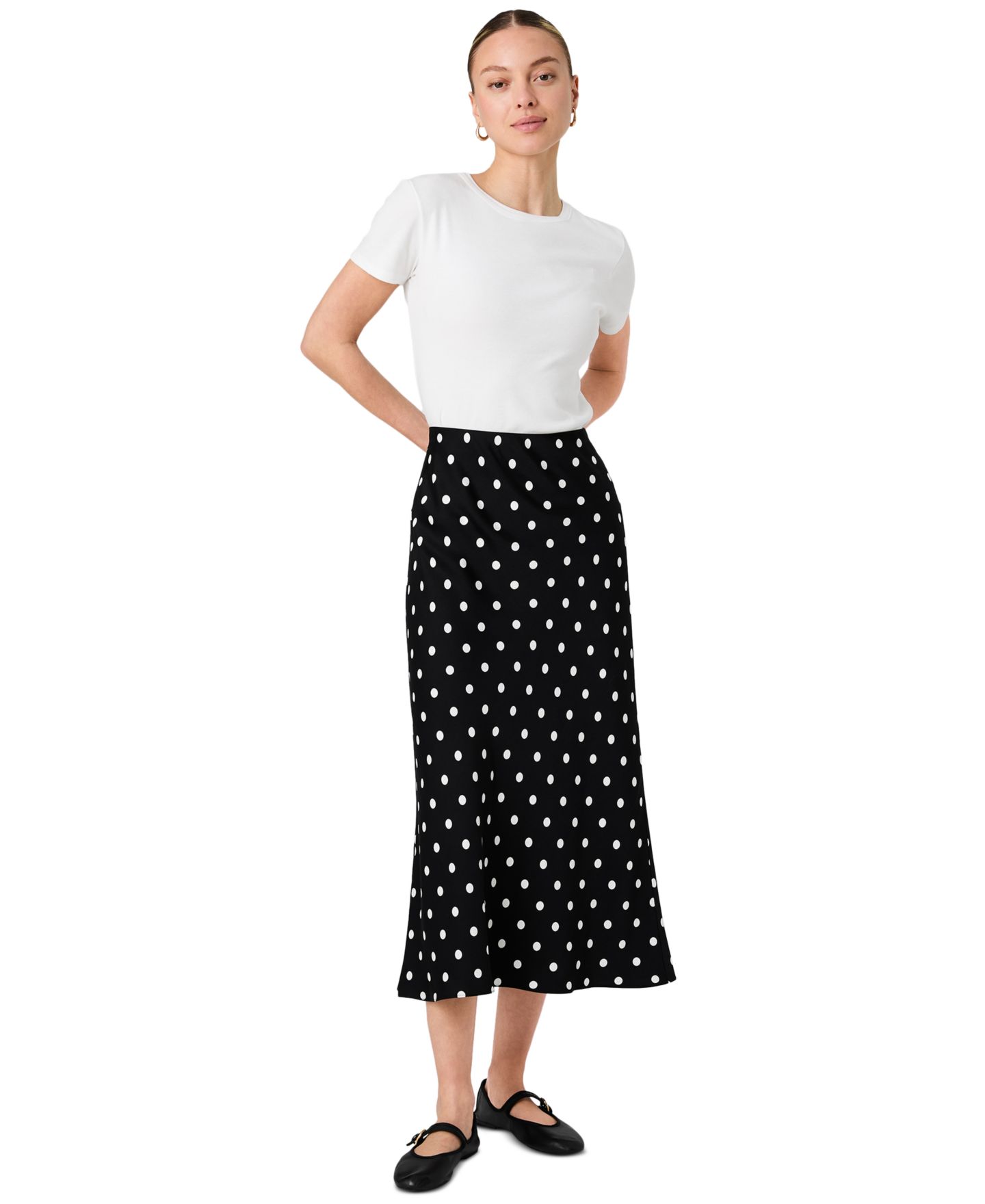 Женская юбка French Connection Ennis Satin Polka Dot Pull-On Midi, цвет: Чёрный / Белый — фото 6