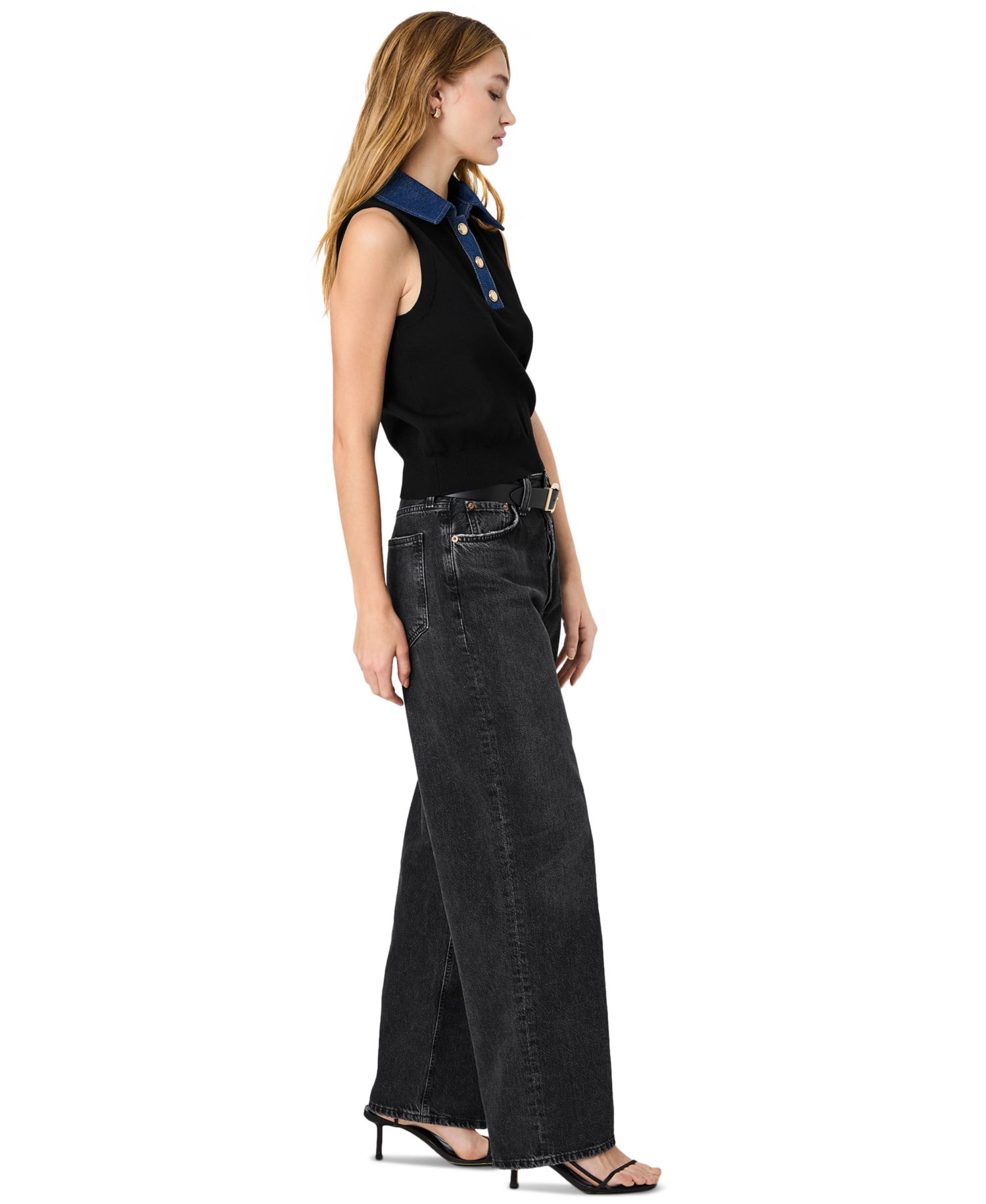 Women's Maxine Knit Denim Collar Sleeveless Sweater