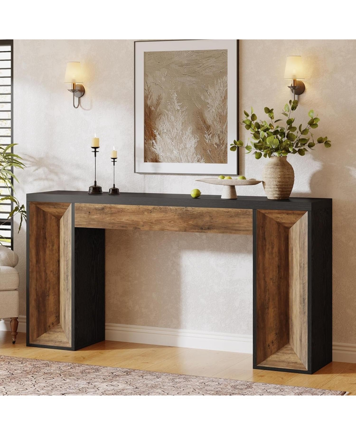 Slickblue Farmhouse Sofa Console Table with Dual-Tone Design for Entryway