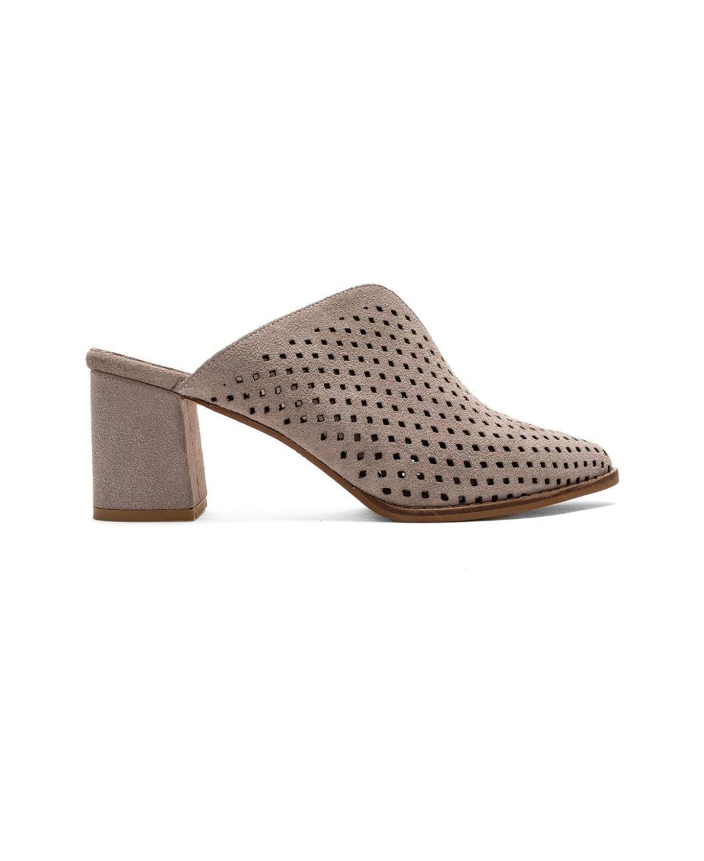 Женские сабо Forever & Always Shoes Toen Leather Block Heel Mule, цвет: Бежевый замшевый — фото 2