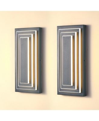 2 Pack 15.7 Inch Black Outdoor Wall Light 3 Tier LED Modern Waterproof Sconce Exterior Lighting for Garage
