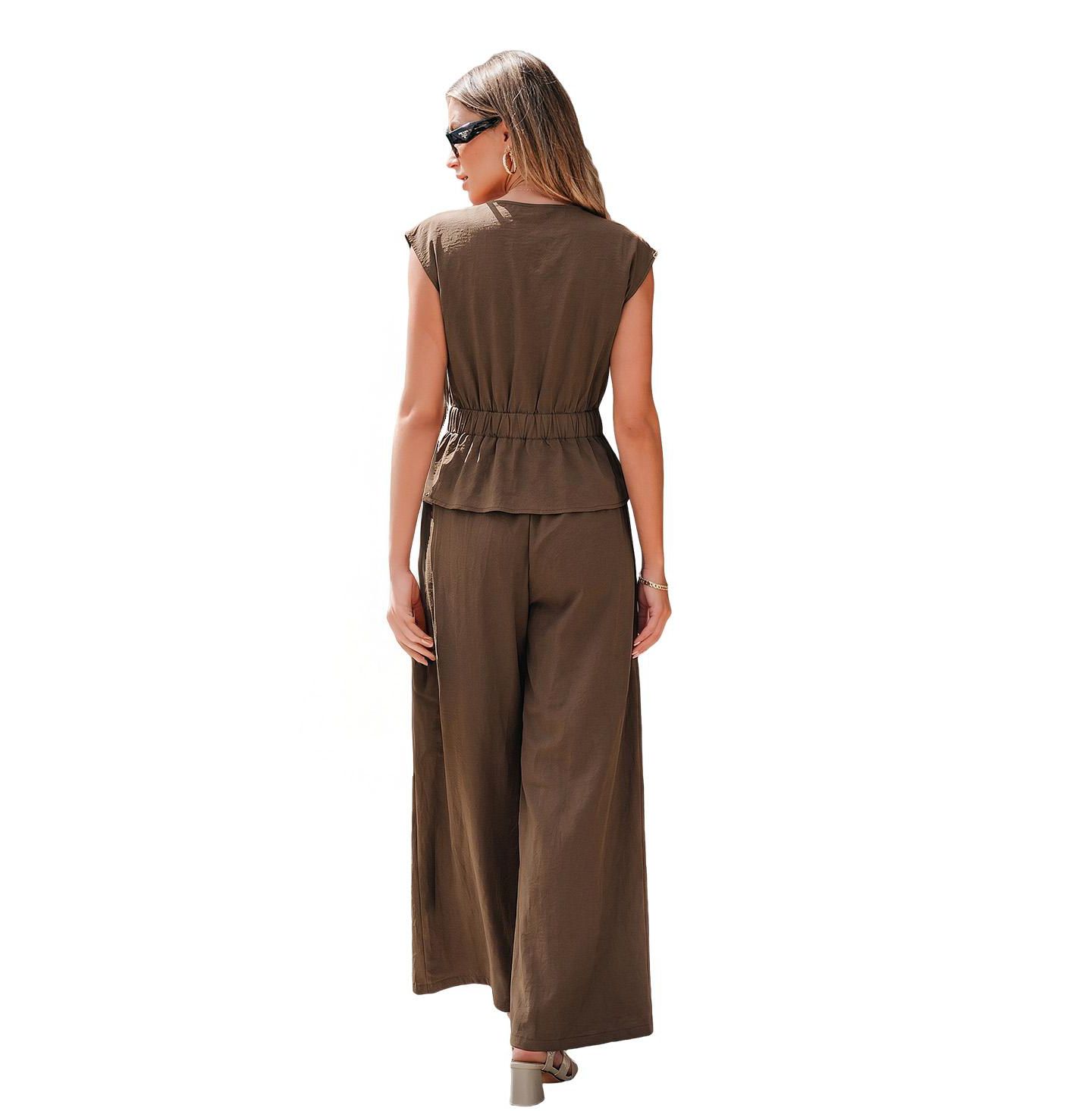 Cupshe Women's Wrap V-Neck Sleeveless Top and Wide-Leg Pants Matching Set, цвет: Коричневый — фото 4
