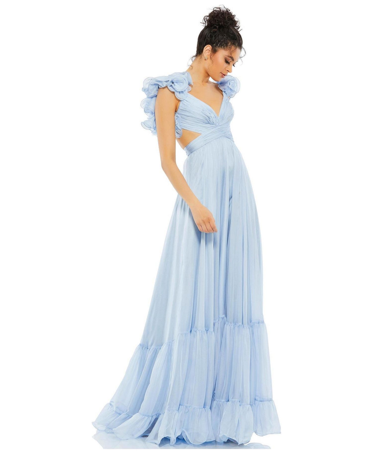 Women's Ruffle Tiered Cut-Out Chiffon Gown