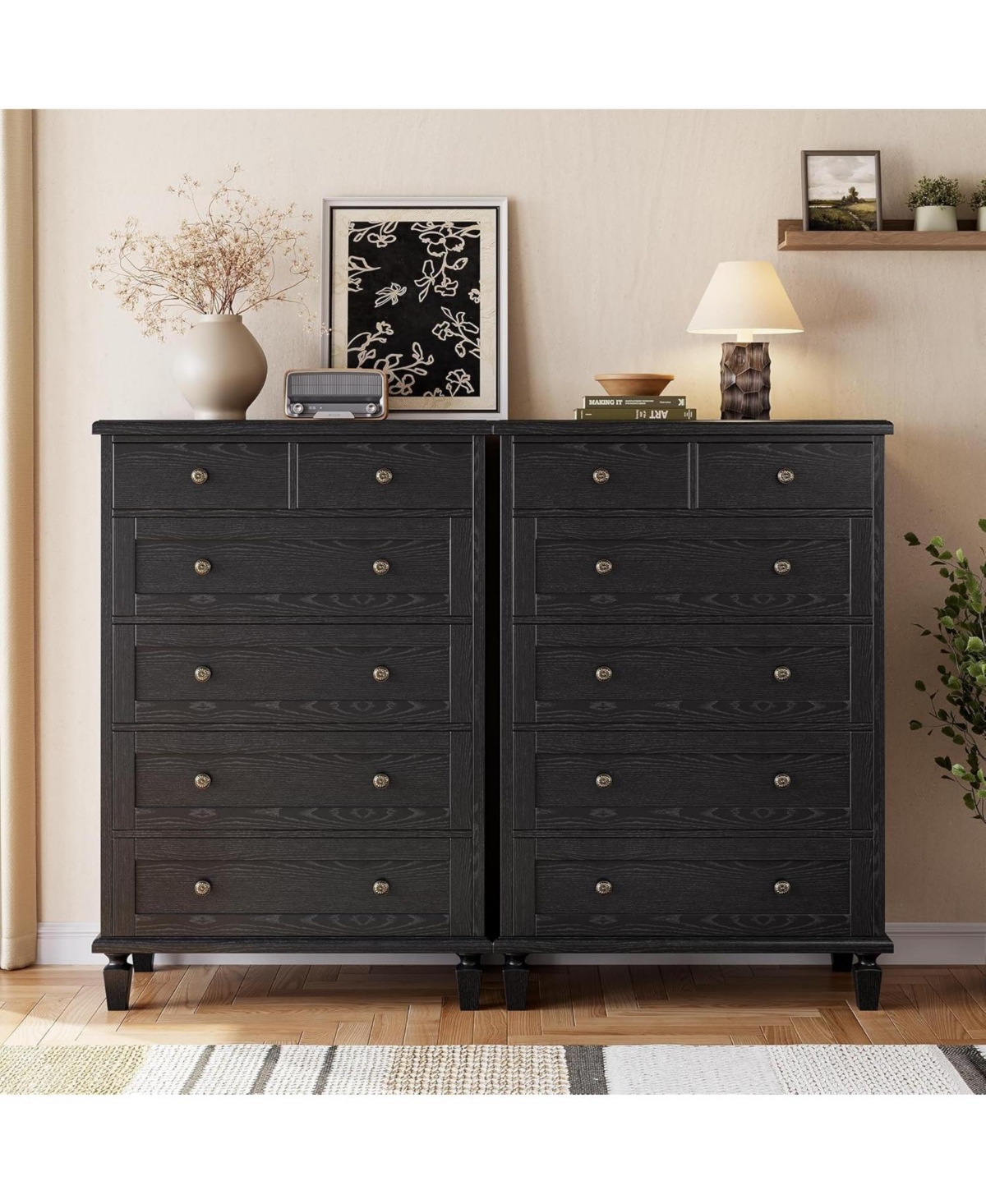 gaomon Drawer Tall Wood Dresser with Carved Handles & Tapered Legs