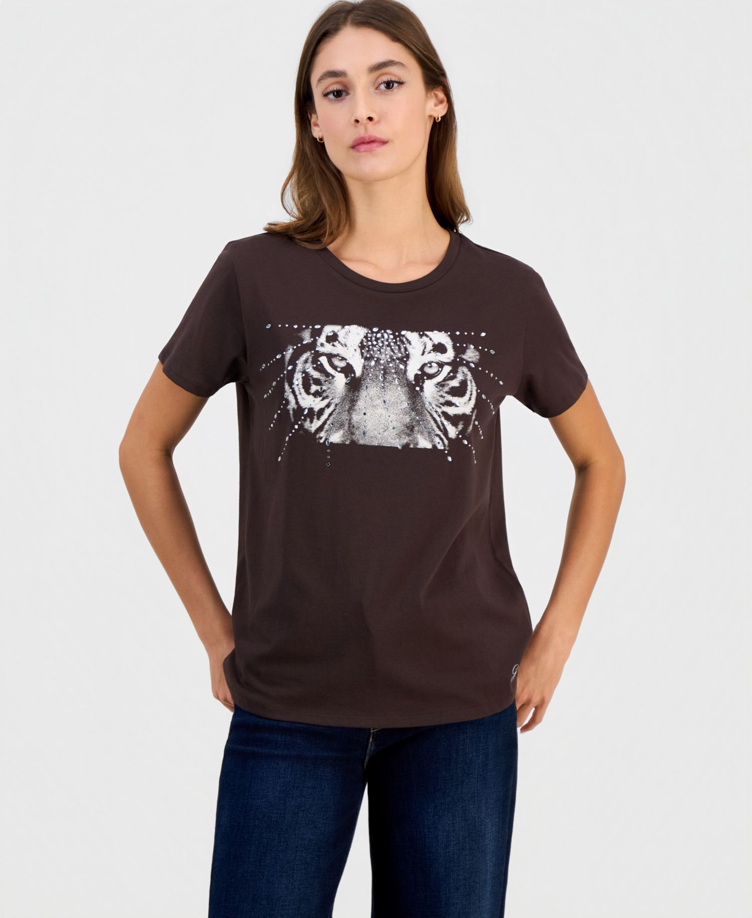 Women's Tiger Eyes Graphic Crewneck Cotton Easy T-Shirt