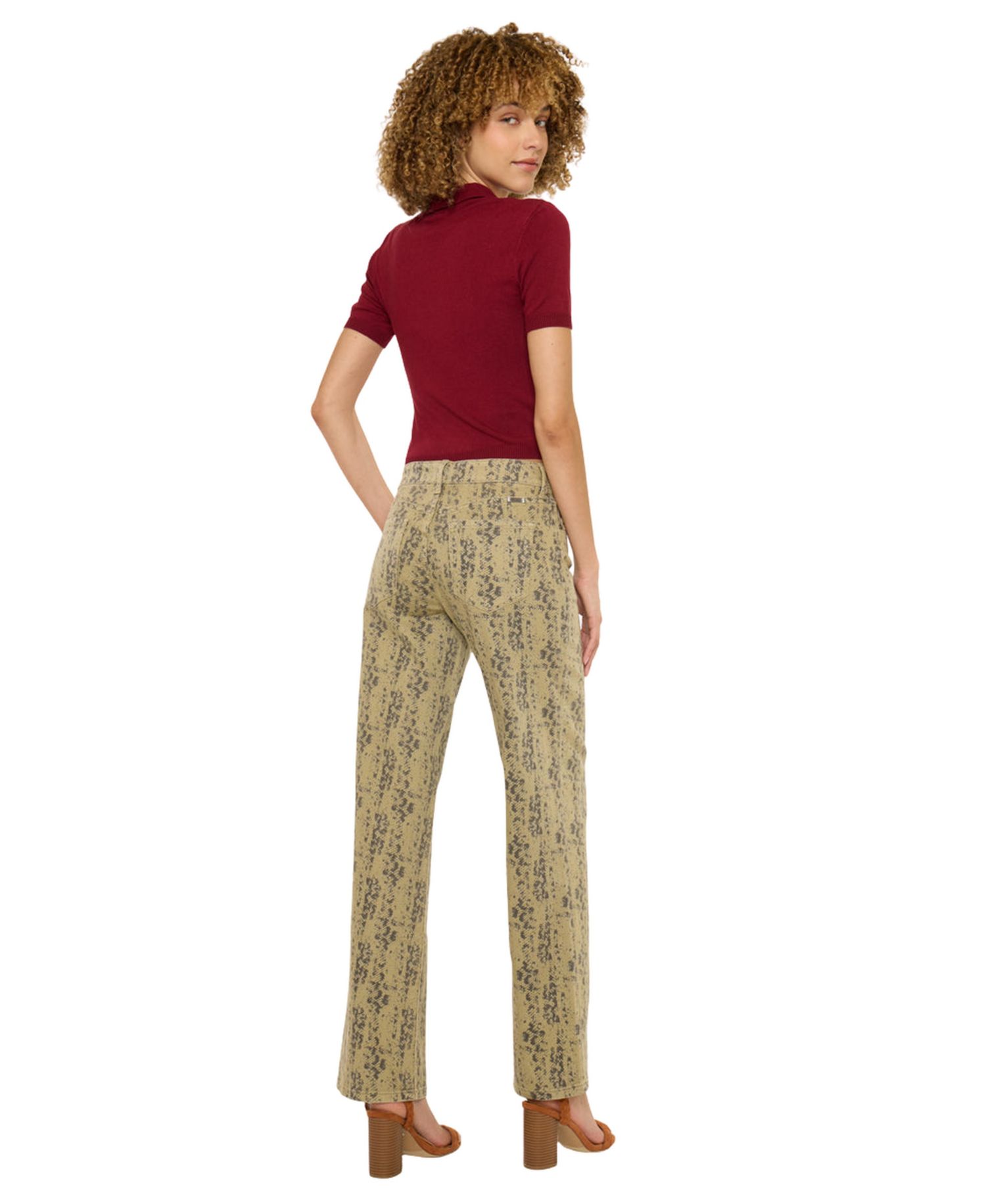 Women's Snakeskin Print Mid Rise Slim Wide-Leg Jeans