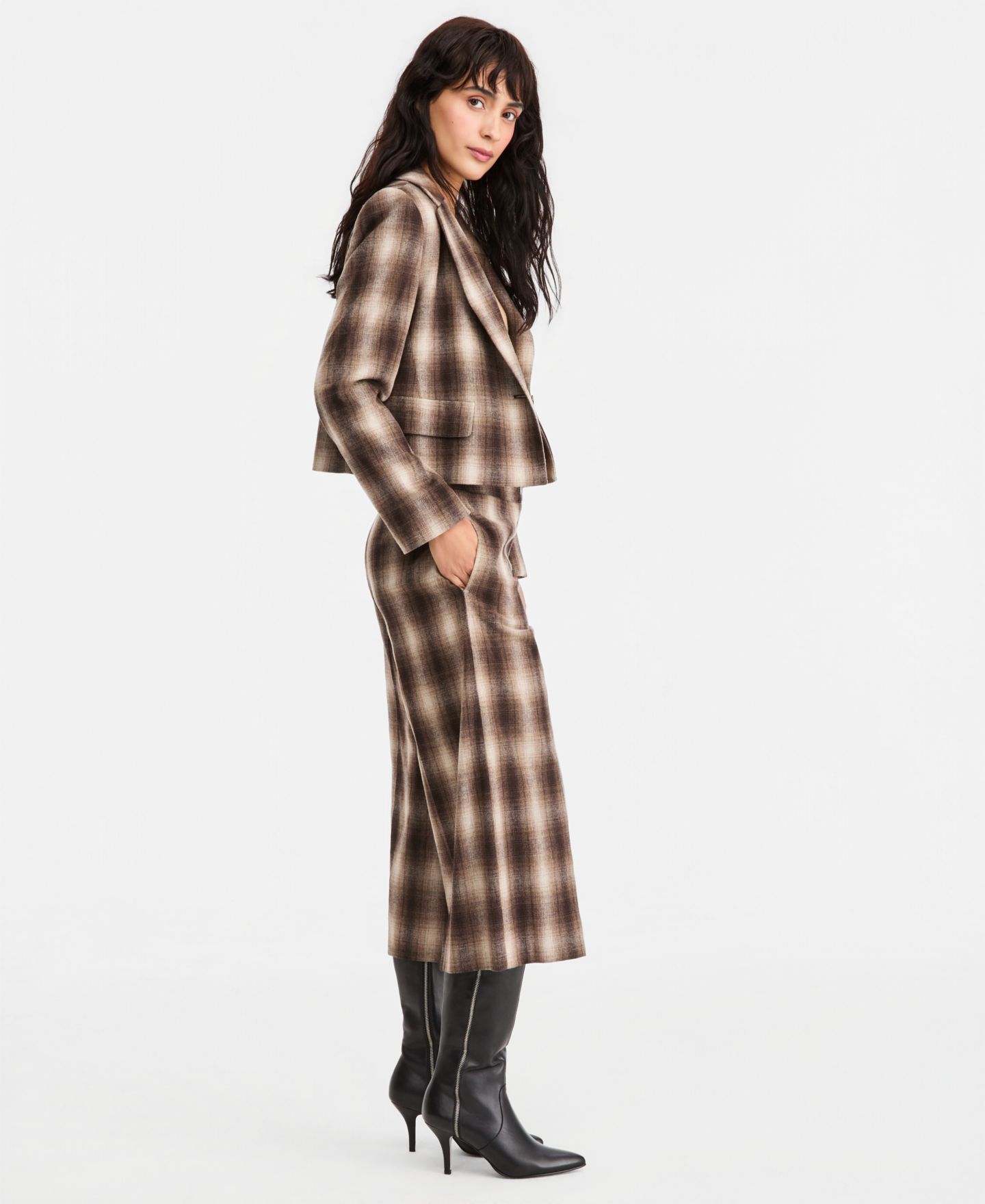 Женские брюки Emme Marella Emmferito Plaid Wide-Leg Cropped, цвет: Коричневый — фото 4