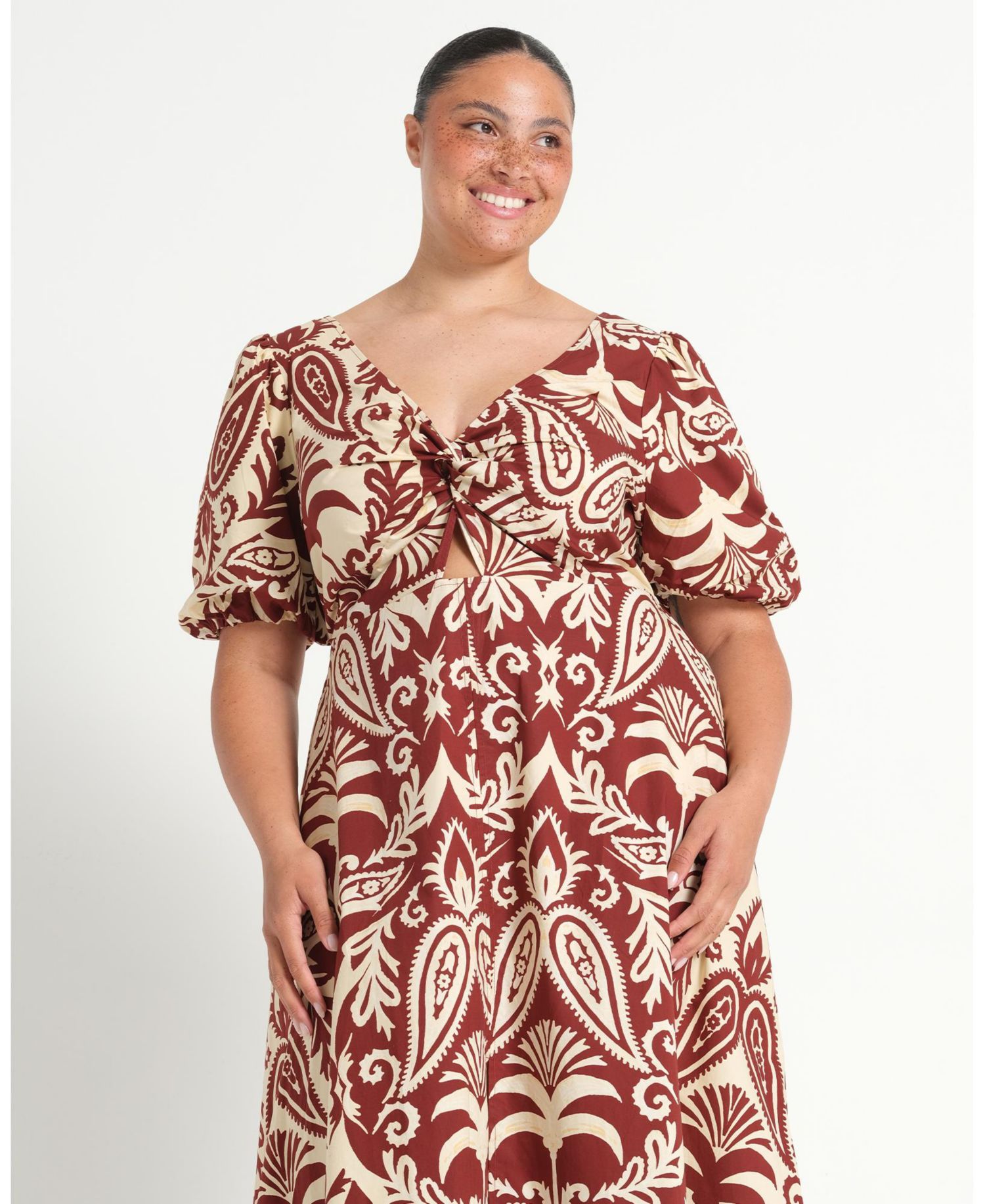 Women's Aurela Cotton Print Twist Midi Dress