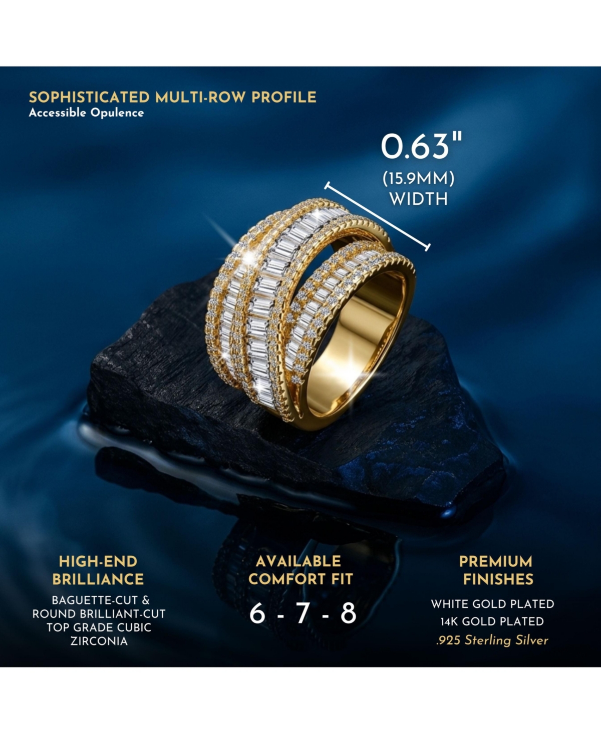 Sterling Silver Cubic Zirconia Crossover Channel Ring