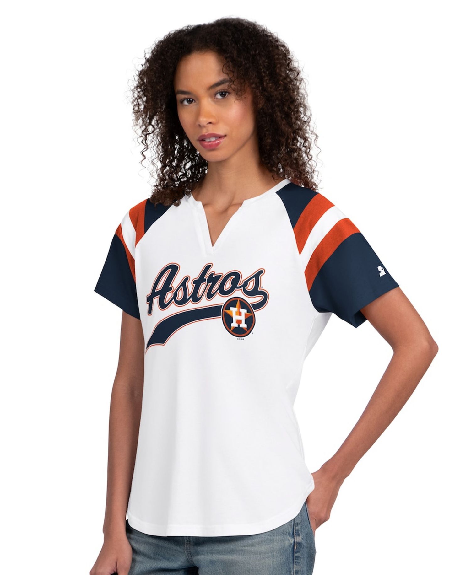 Women's White Houston Astros Game On Notch Neck Raglan T-Shirt