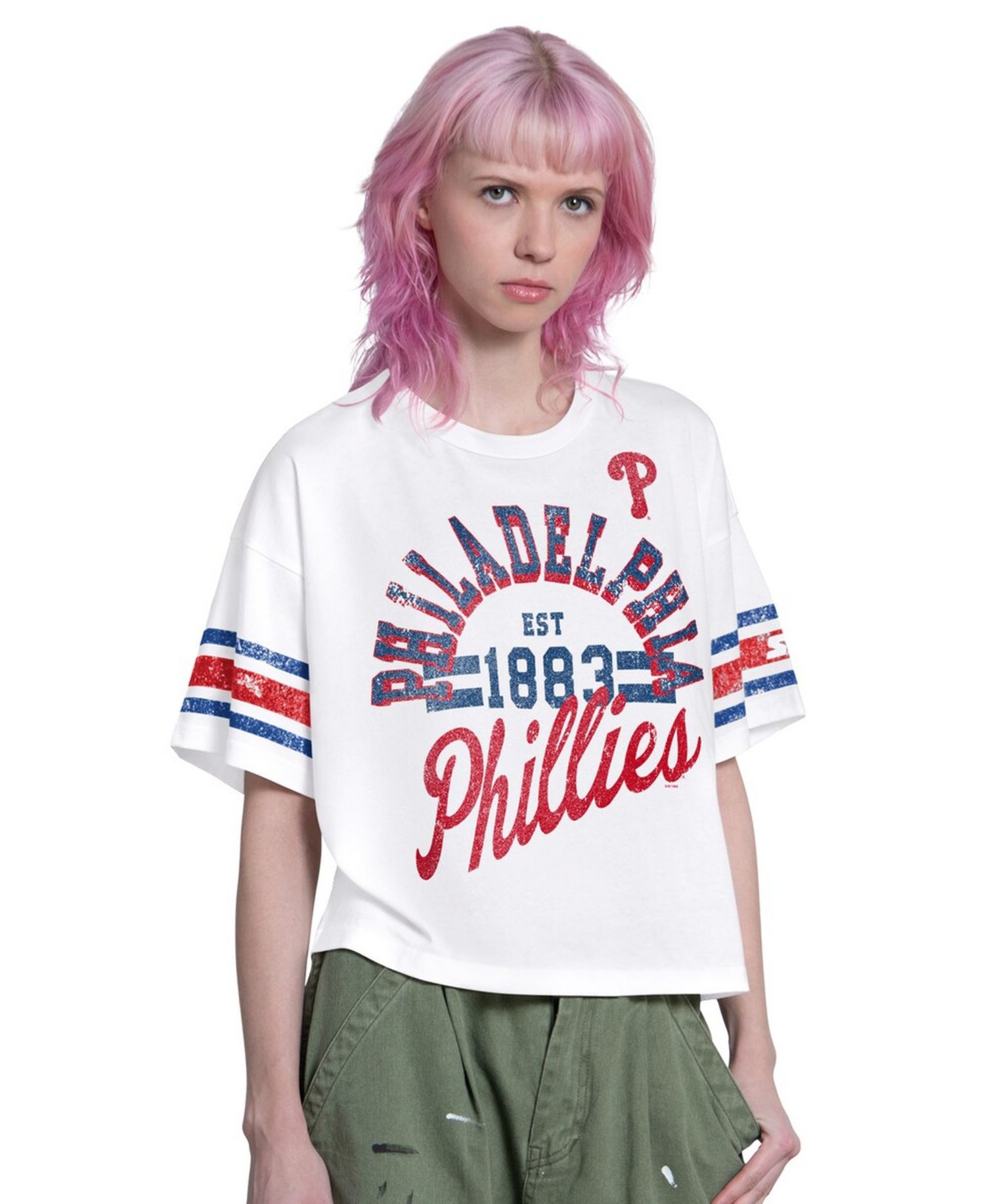 Women's White Philadelphia Phillies Cropped Hurry Up Offense T-Shirt