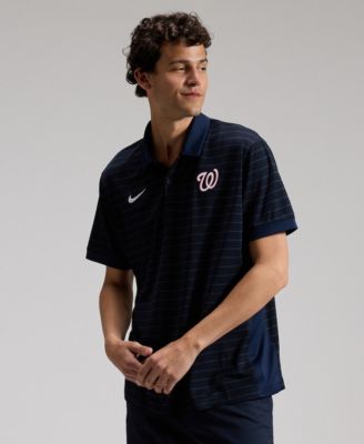 Men's Navy Washington Nationals Authentic Collection Striped Victory Dri-FIT Polo Shirt