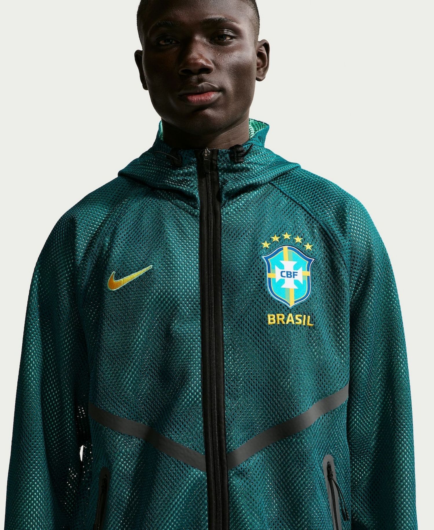 Men's Green Brazil National Team 2026 Anthem Mesh Dri-FIT Full-Zip Hooded Jacket