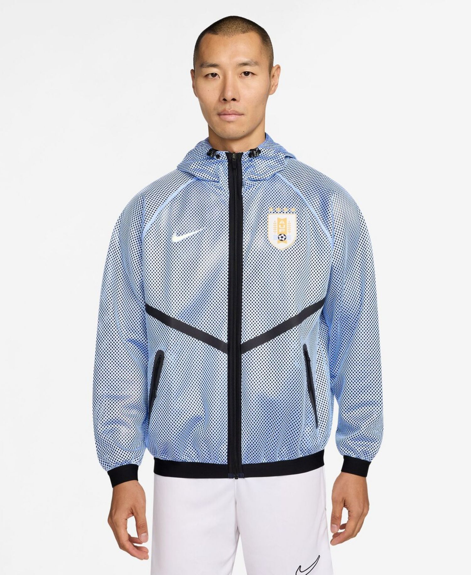 Men's Light Blue Uruguay National Team 2026 Anthem Mesh Dri-FIT Full-Zip Hooded Jacket