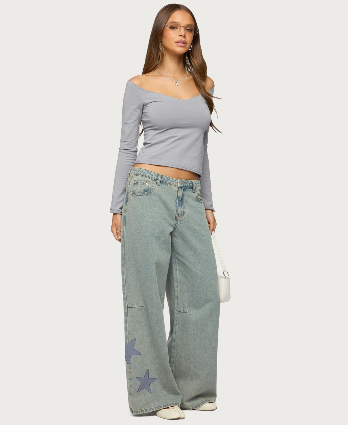 Edikted Womens Nattie Off Shoulder V Neck Top