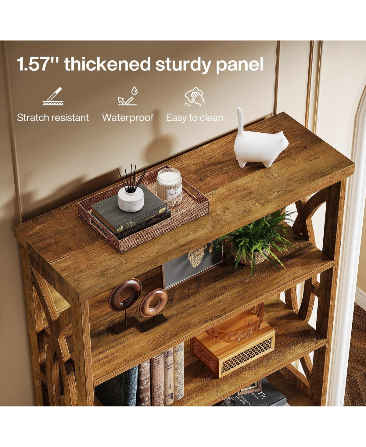 Slickblue Freestanding 6-Tier Bookcase with Wooden Shelves for Living Room