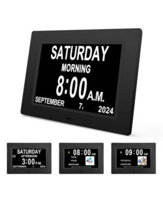 8 Inch Large Screen Digital Calendar Clock Multiple Alarms (2 to 5) Auto Dimming AM PM Clear Digits Perfect for Elderly and Impaired Vision