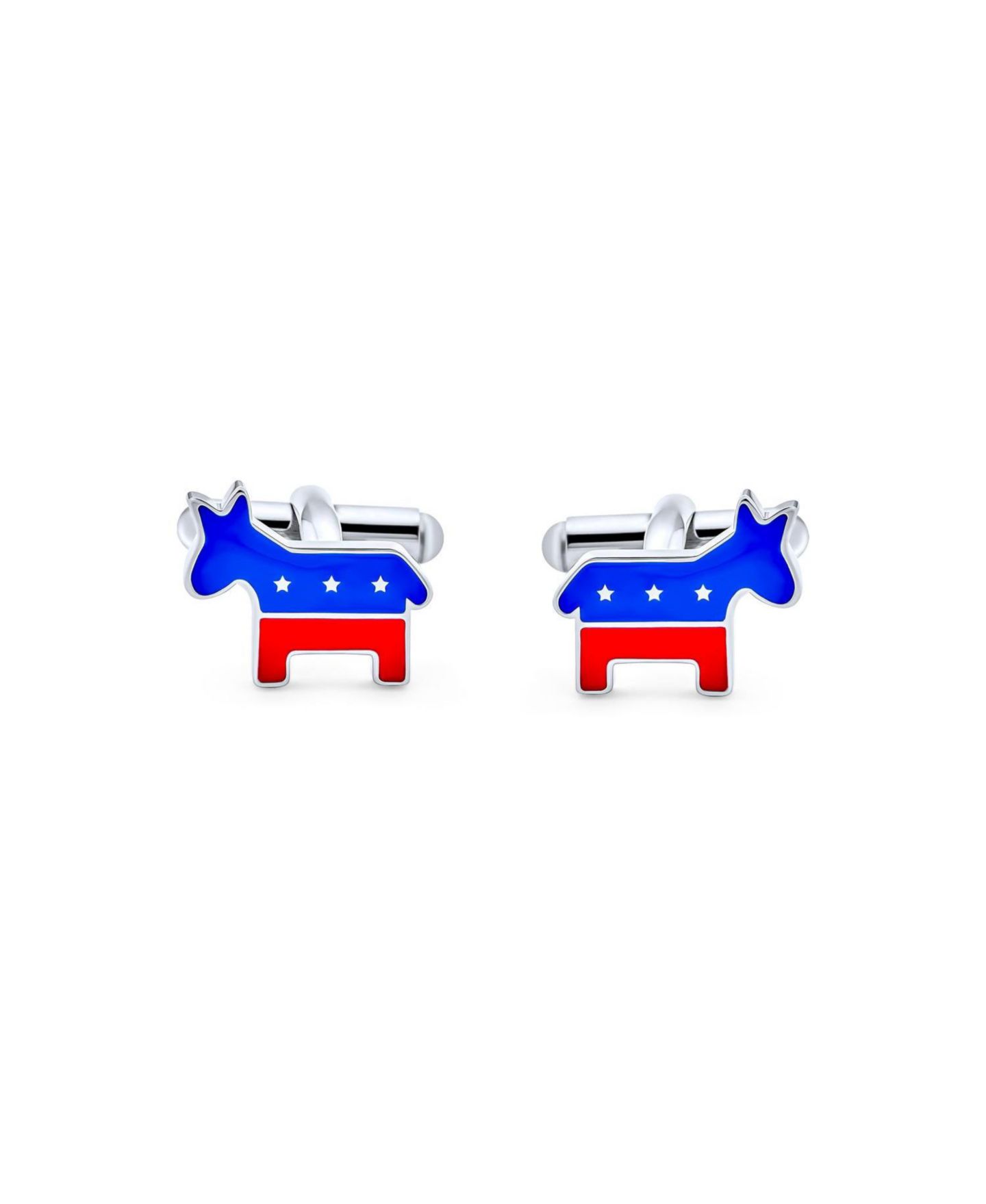 Мужские запонки Bling Jewelry USA Red White Blue Animal Donkey Cufflink Symbol of Democrat Party Stainless Steel Bullet Back, цвет: Синий — фото 2