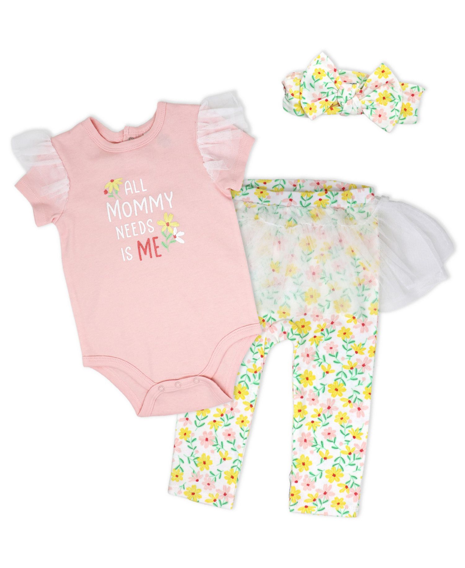 Baby Girls' Short-Sleeve Bodysuit, Pant and Headband, 3-Piece Set