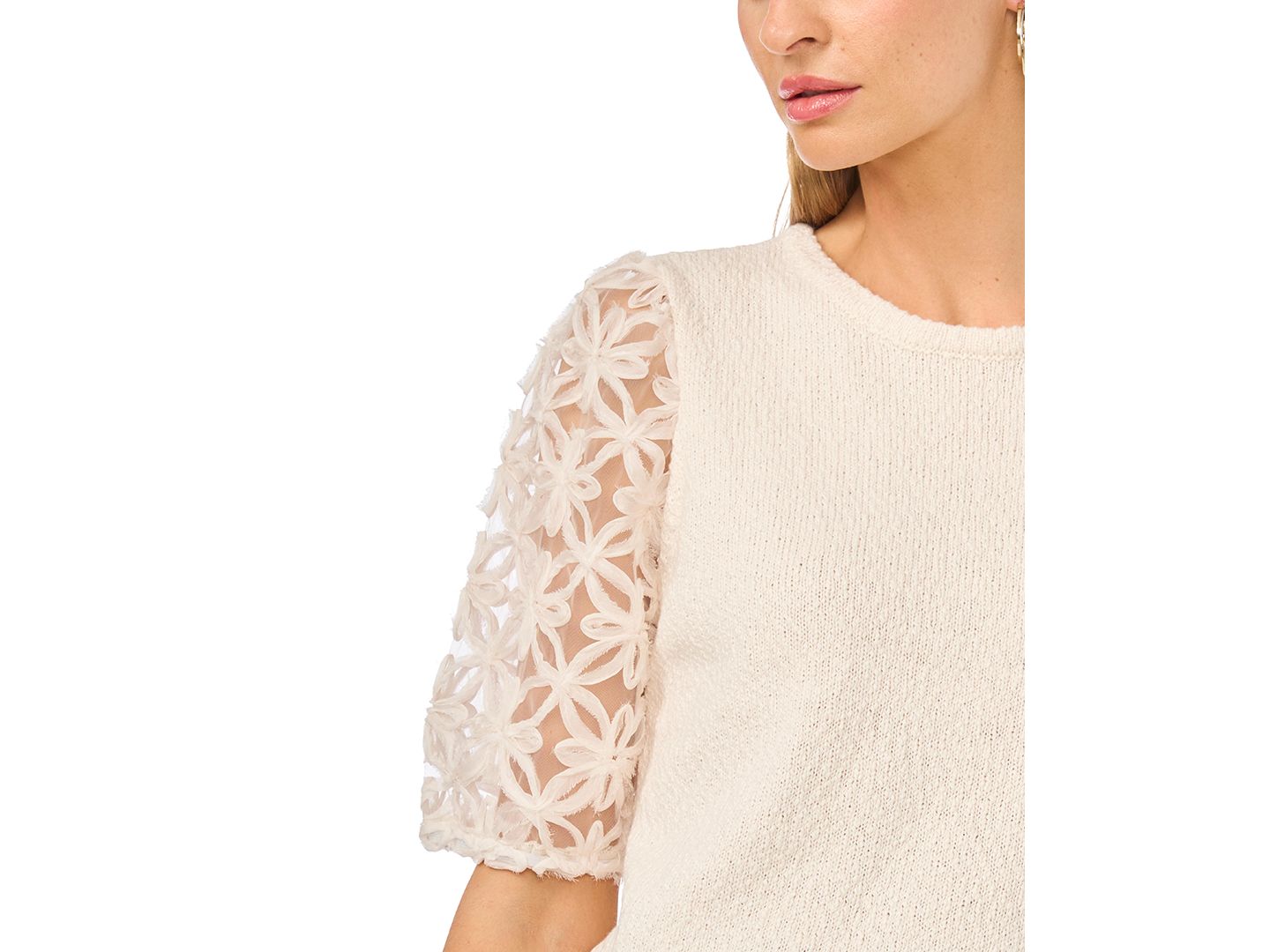 Женский топ Vince Camuto Textured Crewneck Top, цвет: Слоновая кость туманный — фото 3