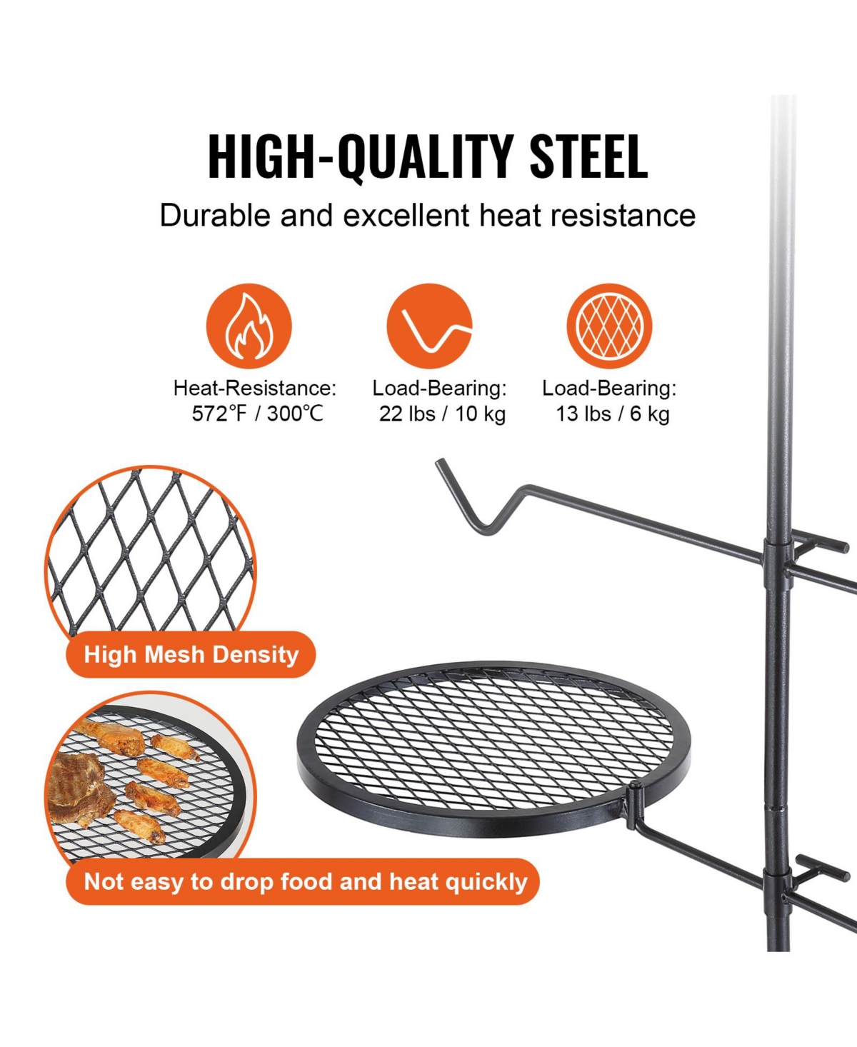 Cozito Swivel Campfire Grill, 32 x 14 x 48.2 inches Steel Grate with Adjustable Height