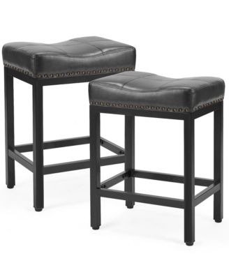 Outdoor Dining Stools Set of 2 with Cushioned Saddle Seat and Metal Frame