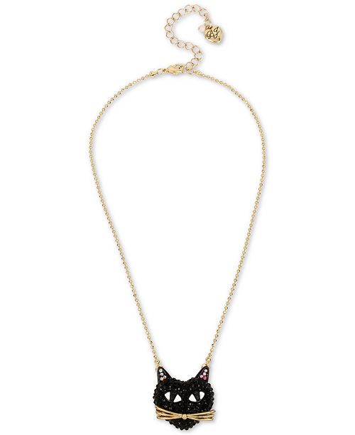 Betsey Johnson Two Tone Black Cat Pave Pendant Necklace Reviews