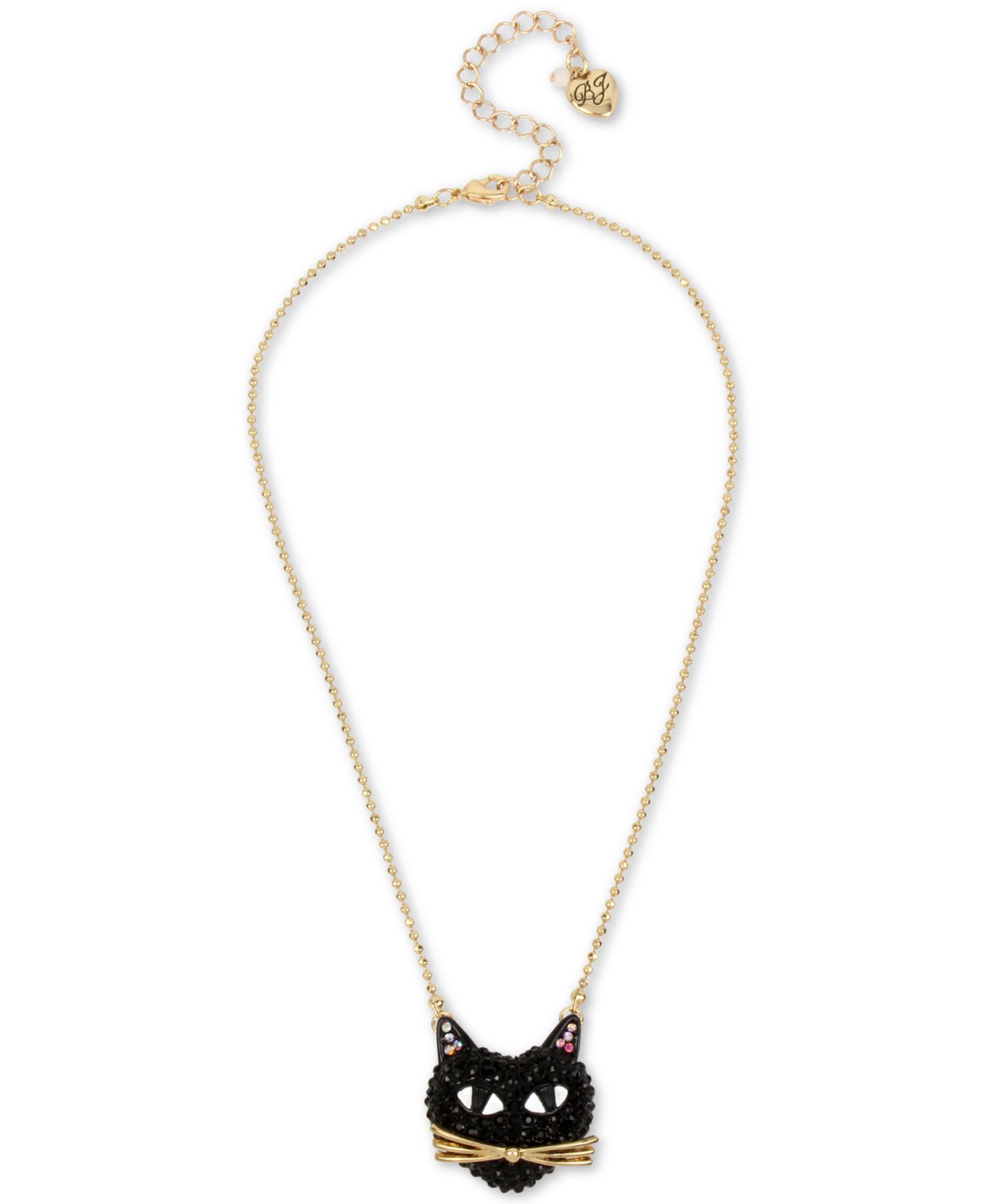 Two-Tone Black Cat Pav&eacute; Pendant Necklace