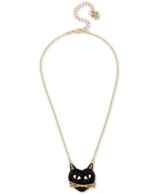 Betsey Johnson Two-Tone Black Cat Pavé Pendant Necklace - Macy's