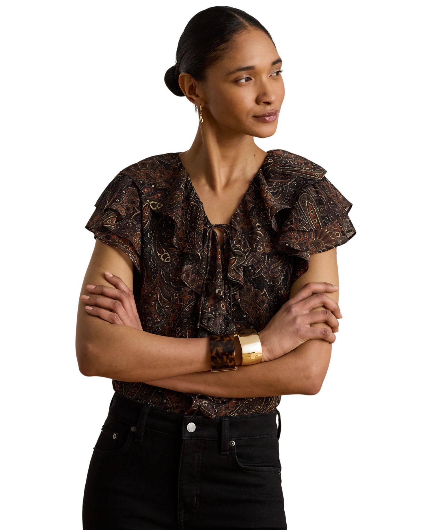 Petite Paisley Ruffle-Trim Georgette Blouse